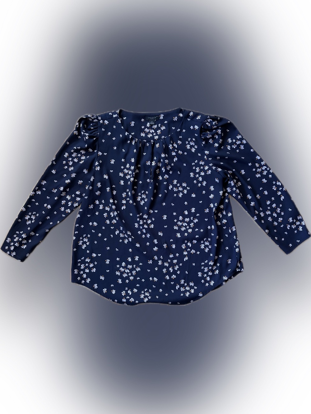 Ann Taylor Navy Floral Long-Sleeve Blouse